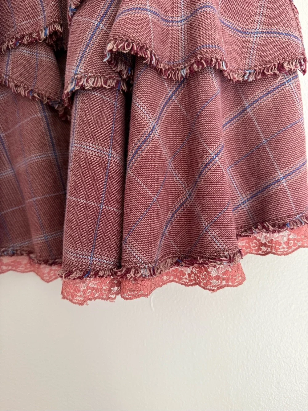 Free People Mauve Plaid Ruffle Hem Midi Skirt - Picture 7 of 10